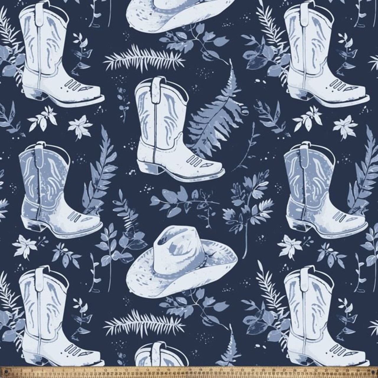 Country Cowboy Boots and Hats Anti-Pill Premium Fleece Fabric | By The Yard